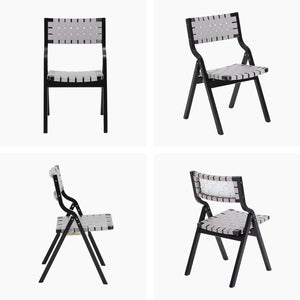 English Elm Wood Folding Dining Chairs Woven Rattan Seat Webbing Back Teak Finish Set of 2 T3623P431374