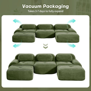 English Elm U-shaped Modular Sectional Corduroy Sofa with Wide Armrests for Living Room Comfort Olive Green W714S01259