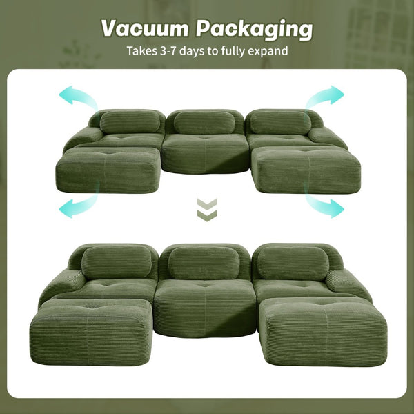 English Elm U-shaped Modular Sectional Corduroy Sofa with Wide Armrests for Living Room Comfort Olive Green W714S01259