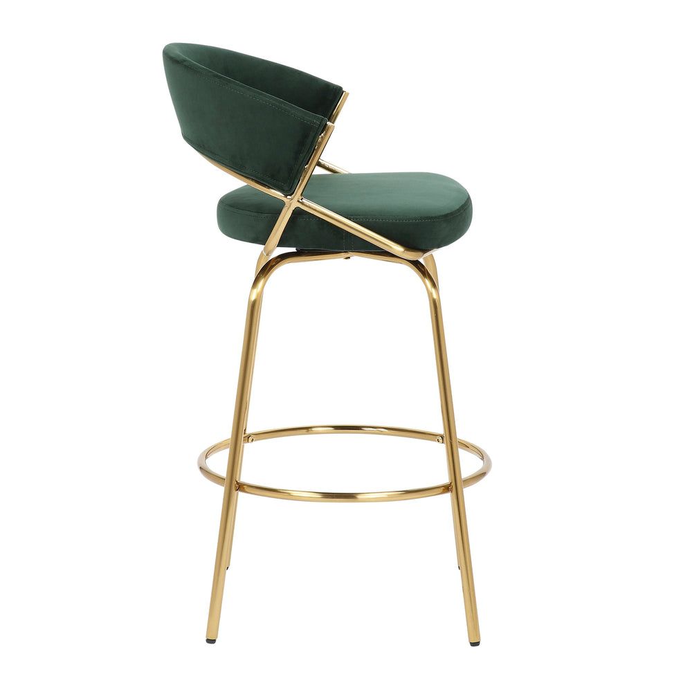 English Elm Jie Glam Gold Metal Counter Stool Set of 2 with Green Velvet Upholstery, 360° Swivel, 250 lb Capacity B202S00333