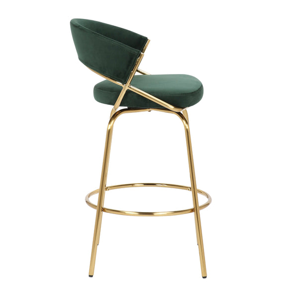 English Elm Jie Glam Gold Metal Counter Stool Set of 2 with Green Velvet Upholstery, 360° Swivel, 250 lb Capacity B202S00333