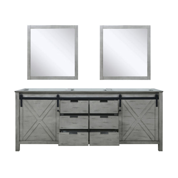 English Elm Ash Grey Double Bath Vanity 80" W x 22" D with Two Sinks, Mirrors & Ample Storage, Fully Assembled B2731S00928