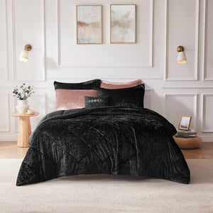 JLA Home Intelligent Design - Velvet Crushed Comforter Set with Quilted Diamond Top, Hypoallergenic Fill, Machine Washable Luxury 90 L x 68 W x 1.5H ID10-1942