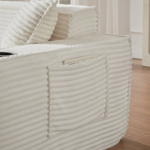 English Elm 3seater Corduroy Cloud Sofa Pocket Spring Cushioned Seat for Apartments and Office Lounges White W3396P434762