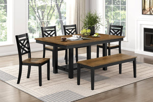English Elm 2-tone Acacia Veneer Bench with Black Legs Modern Farmhouse Dining or Entryway B011P427924