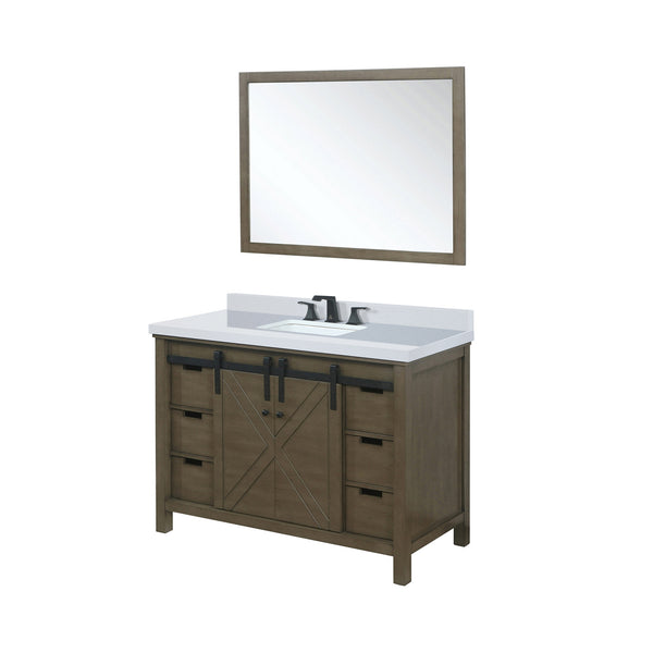 English Elm Rustic Brown Bath Vanity 48" W x 22" D with Scratch-Resistant Marble Top, Matte Black Faucet, Mirror B2731S01341
