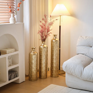 English Elm Floor Metal Vases Set Of 3 - Elegant Tall Decor With White And Gold Accents For Modern Interiors W2796P237520