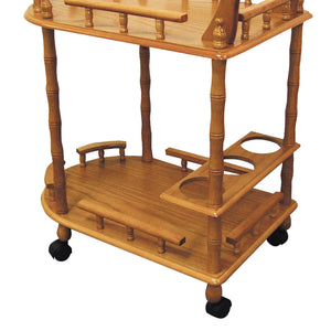 English Elm 29" Mobile 2-Tier Oak Wine Table with Locking Wheels and Kitchen Cart Storage for Entertaining B072115920