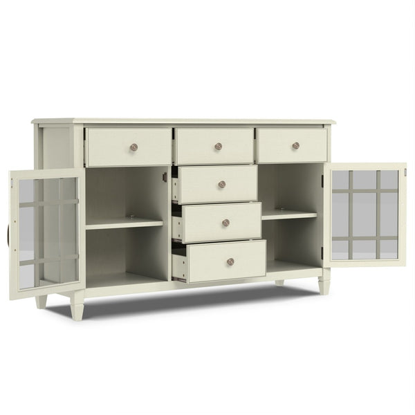 English Elm Connaught Solid Wood Buffet with Glass Cabinet Doors and Antique White Finish B136P439017
