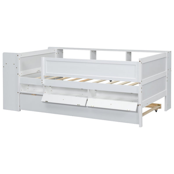 English Elm Multi-functional Twin Daybed with Trundle Desk Usb Charging Pine Wood Storage GX000462AAK