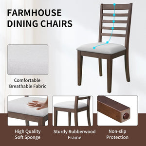 English Elm Farmhouse Ladder Back Dining Chairs Rubberwood Frame Upholstered Seat Set of 2 Brown+Beige N752P272064D