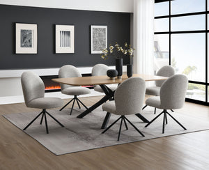 English Elm Lawton 7PC Dining Set in Natural Black & Gray Bouclé – Modern Composite Wood Table + 6 Chairs, Seats 4-6 B2726S00307
