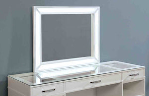 English Elm Glam Elegant Vanity Set with LED Mirror, Plush Stool, Ample Storage, Felt-Lined Drawers, Chic Finish White 65 L x 25 W x 15 H B2741S00682