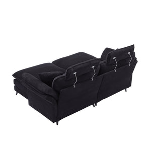 English Elm Deep Seat Sectional Sofa - Plush Black Corduroy Couch With Ottomans For Modern Living Spaces W2120S00001-GIGA