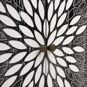 English Elm Sideboard Elegant Floral Handle Buffet Cabinet with 4 Doors, Adjustable Shelves & Reinforced Feet for Dining Room Storage Black,Natural W688P232758