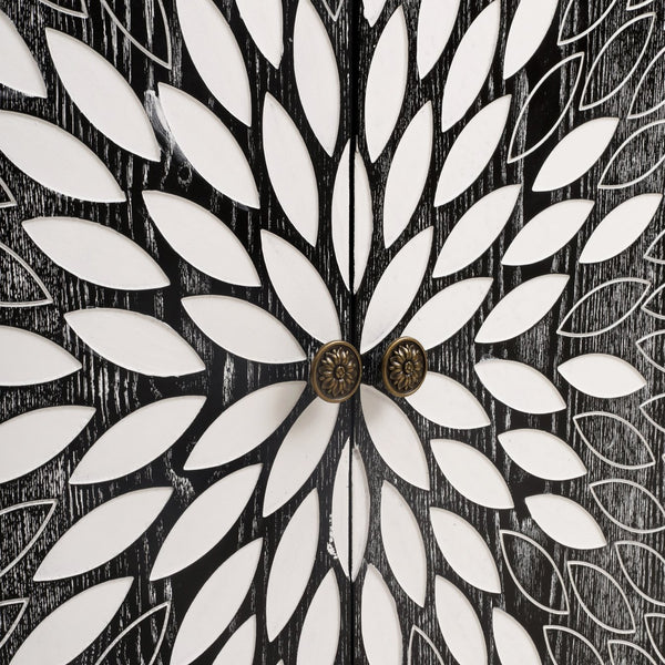 English Elm Sideboard Elegant Floral Handle Buffet Cabinet with 4 Doors, Adjustable Shelves & Reinforced Feet for Dining Room Storage Black,Natural W688P232758