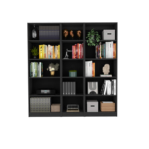 English Elm Luetz 3 Piece Home Bookcase Set with 15 Shelves — Durable Manufactured Wood, Stylish Matte Finish Black 41 L x 28 W x 5 H B200S00330