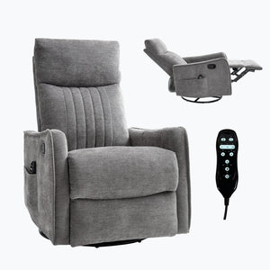 English Elm Blue Fabric Swivel Rocker Recliner with Massage Heat Nodes for Living Room Comfort Dark Gray W1803P321841
