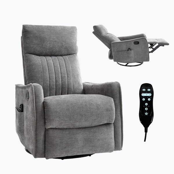 English Elm Blue Fabric Swivel Rocker Recliner with Massage Heat Nodes for Living Room Comfort Dark Gray W1803P321841