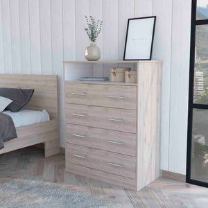 English Elm Lagos Four Drawer Dresser with Spacious Open Shelf and Superior Top, Light Grey Finish, Modern Storage Solution Multicolor 47 L x 22 W x 4 H B128S00097