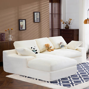 English Elm White corduroy compressed sofa with 3 back cushions & 2 throw pillows—soft, lightweight, durable comfort W3612S00015