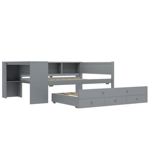 English Elm Full Size Daybed With Trundle, Stylish Gray Frame, Storage Drawers, Desk & Ultimate Space Saver W1580S00206