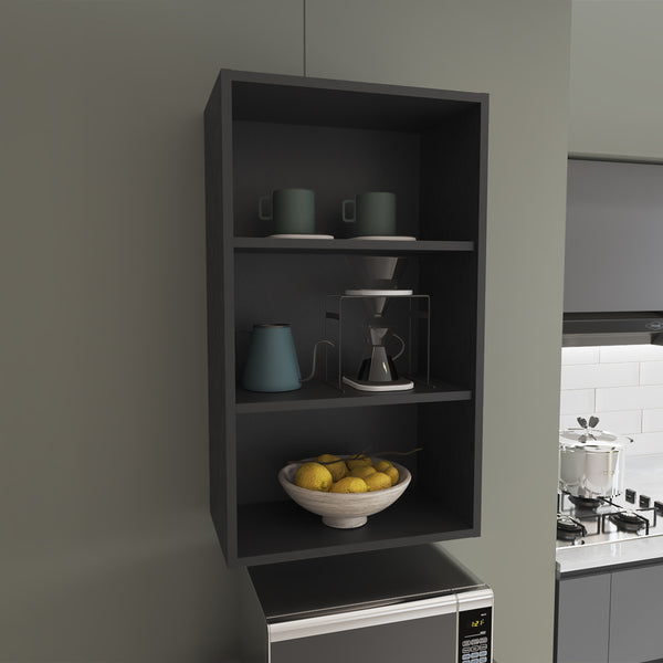 English Elm Eco 36" High Open 3-Tier Wall Cabinet with Durable Particle Board Shelves for Stylish Storage Solution Black 20.6 L x 66 W x 9 H B070P254761