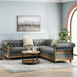 Christopher Knight Home® - Noble House - Voll Chesterfield Tufted Fabric 5 Seater Sectional Sofa with Nailhead Trim