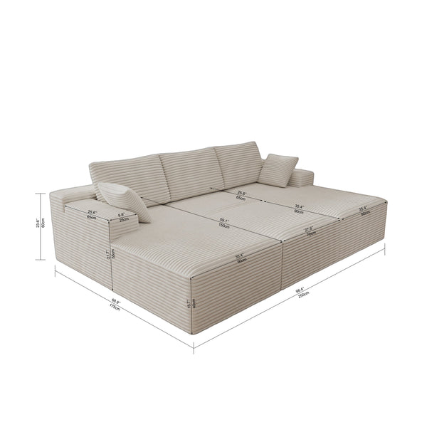 English Elm 98.4*68.9"Modular Sectional Sofa - Plush Corduroy, No Assembly, Versatile Design For Small Spaces! W3819S00031