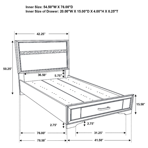 English Elm Annie Glam Twin Storage Bed Set with Crystal Hardware Glitter Panels and Jewelry Drawers B062S01606