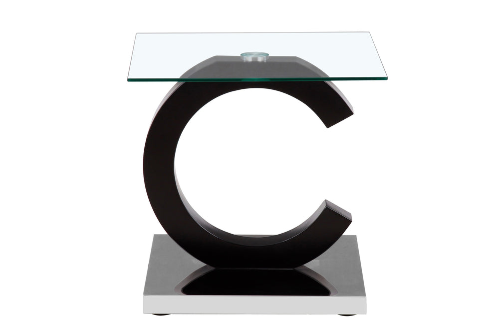 English Elm EVEREST Modern End Table with Glass Top, Matte Black Beveled Design, Solid Wood & MDF Construction B201S00066