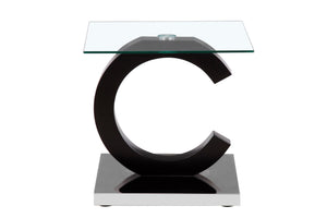 English Elm EVEREST Modern End Table with Glass Top, Matte Black Beveled Design, Solid Wood & MDF Construction B201S00066