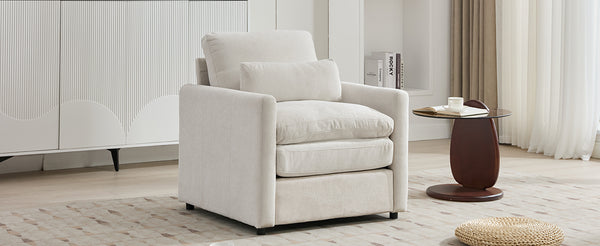 English Elm 31.9" Cozy Upholstered Armchair with Chenille Fabric, Double-Layer Cushions & Lumbar Support Beige N719P251495A