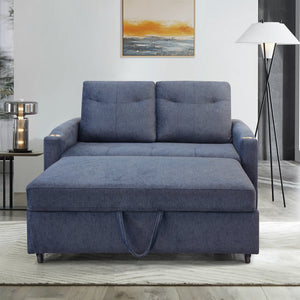 English Elm Modern Velvet Loveseat Sofa Bed with USB Charging, Storage Pockets, Toss Pillows & Reclining Backrest W1183S00013