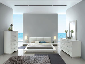 English Elm Wooden Compact Nightstand with High Gloss White Finish, Space-Saving Design and Built-In USB Charger B016P251504