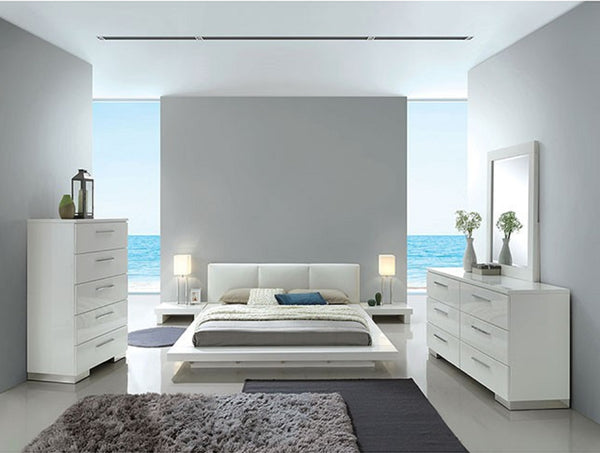 English Elm Wooden Compact Nightstand with High Gloss White Finish, Space-Saving Design and Built-In USB Charger B016P251504