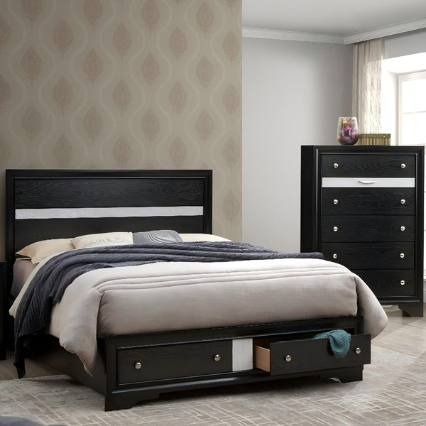 English Elm Madrid Queen Bed In Sleek Black With Built-In Storage, Modern Design & Durable Wood Finish B078S00619