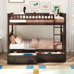 English Elm Twin Over Solid Pine Bunk Bed with Rolling Drawers and Convertible Platform GX000240AAP