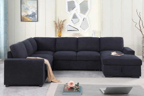 English Elm Claire Sleeper Sectional with Storage Chaise Woven Fabric Contemporary Living Room Sofa B2749S00245