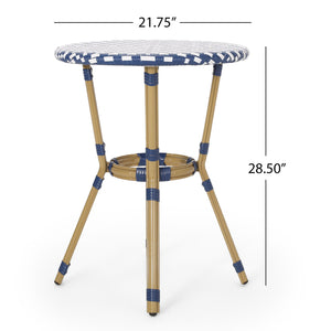 English Elm Christopher Knight Home® - Outdoor Aluminum 3-Piece French Bistro Set Navy Blue & White with Bamboo Finish, Rust-Resist Patio Chic 71423.00NBLU