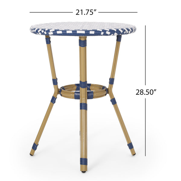 English Elm Christopher Knight Home® - Outdoor Aluminum 3-Piece French Bistro Set Navy Blue & White with Bamboo Finish, Rust-Resist Patio Chic 71423.00NBLU