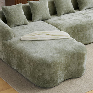 English Elm Full L-Shape Sectional Sofa with Curved Chaise, Modular Chenille Couch, High-Density Comfort for Apartment Living Green W3612S00003