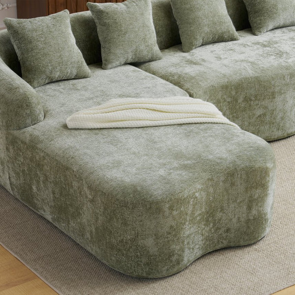 English Elm Full L-Shape Sectional Sofa with Curved Chaise, Modular Chenille Couch, High-Density Comfort for Apartment Living Green W3612S00003