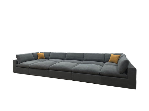 English Elm Coffee Bean Textured Modular Sectional Sofa with Toss Pillows for Modern Living Rooms Light Gray B2748S00076