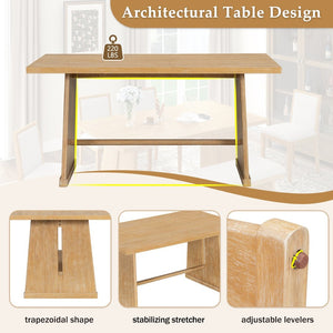 English Elm Trexm Six Piece Farmhouse Dining Set Wire Brushed Oak Veneer Table Linen Chairs Bench Natural ST000155AAN