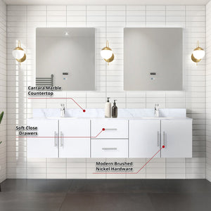 English Elm Glossy Double 80" Bath Vanity with Carrara Marble Top, Chrome Faucets, 30" LED Mirrors, Durable Finish B2731S01050