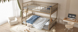 English Elm Full Xl Over Queen Bunk Bed Pine Frame with Guardrails Ladder and Slat Support Walnut GX000450AAD