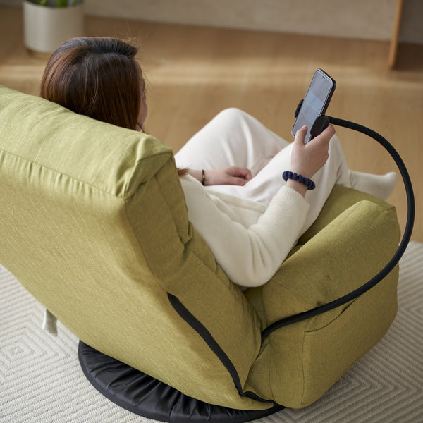 English Elm Adjustable green rotatable lounge chair with head/waist support, 360° swivel, spring seat, phone holder W244P172641