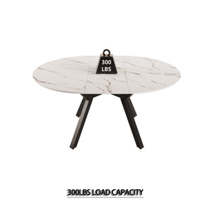 English Elm 47-63 Extendable White Round Dining Table for 4-6, MDF Top & Black Metal Legs, Modern Space-Saving Design W3732S00001
