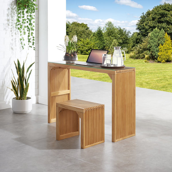 English Elm Pine Multi-Use Dining Bench & Table Set with Tempered Glass, Compact 51.6"L Rustic Wood for Entryway W2275P192310